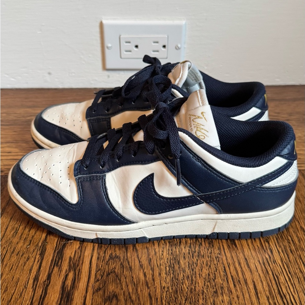 NIKE Dunk Low Vintage Navy with Gold Lettering
